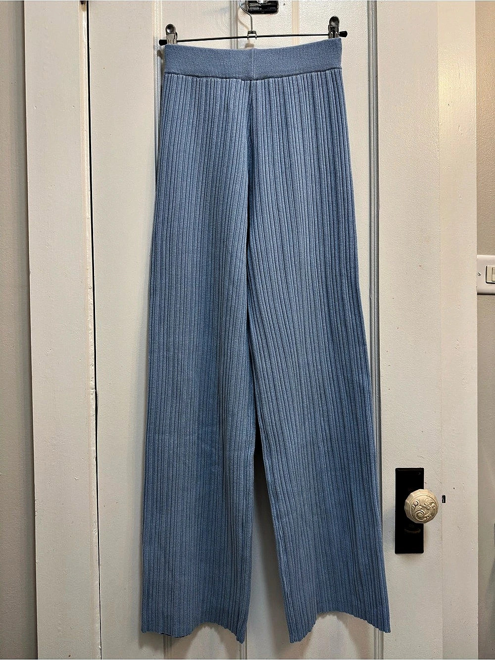 Rivir baby blue ribbed knit wide leg pants
